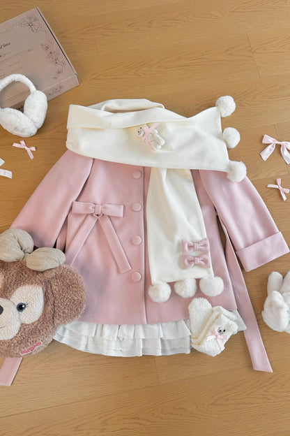 First Snow Bear Bowknot Scarf Design Sweet Japanese Lolita Coat 4 Colors