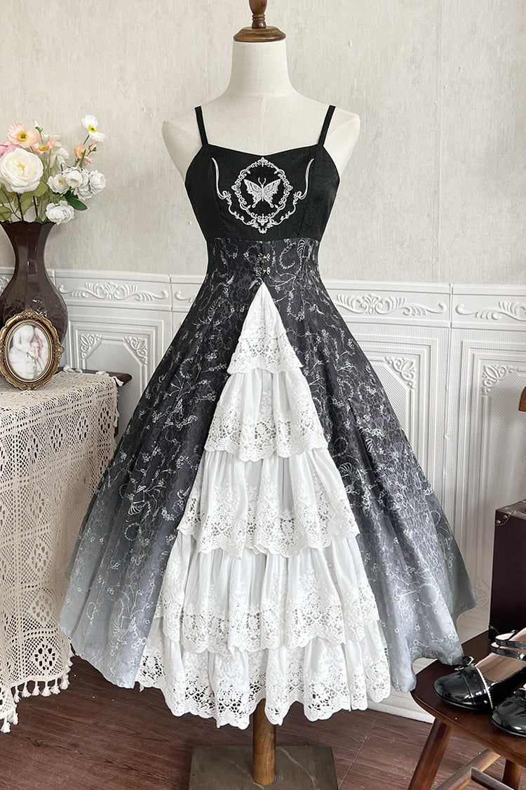 Black/White Print Bone Magic Ruffle Cardigan Lace Classic Gothic Princess Lolita Jsk Dress