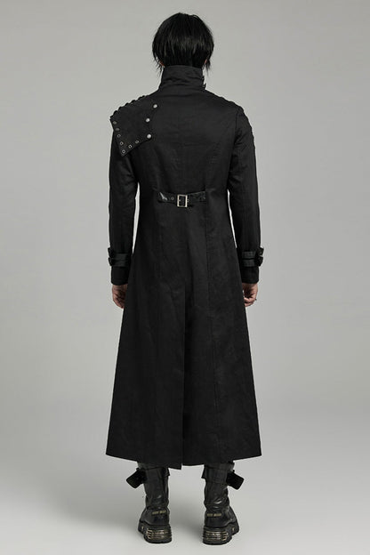 Black Stand Collar Slim Detachable Shoulder Pad Men's Gothic Coat