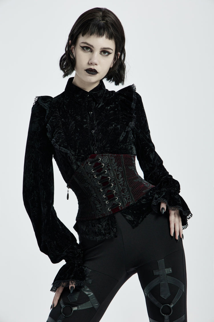 Red Jacquard Lace-Up Slim Women's Corset