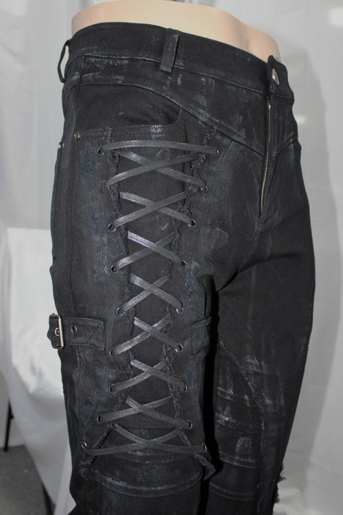 Black Punk Mecha Hand Painted Slim Mens Pants