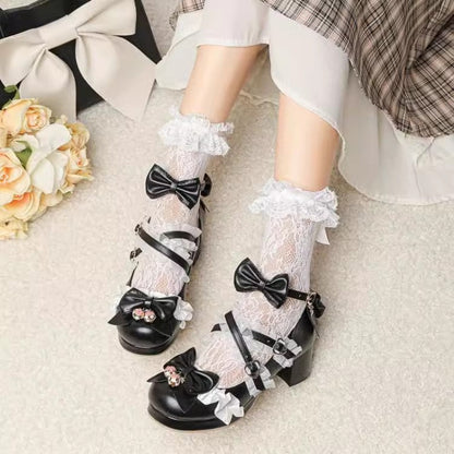 Sweet Bowknot Stitching Lace Princess Lolita High Heels 6 Colors