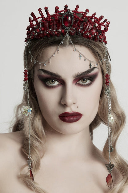 Red Irregular Women's Gothic Crystal Cross Headwear