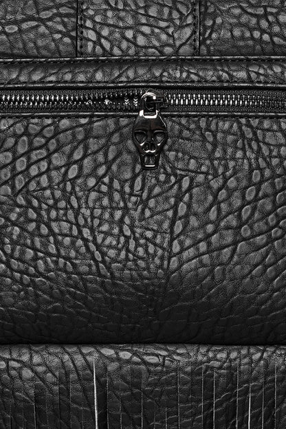 Black Studded Tassels Rivet Straps Faux Leather Women's Gothic Bag