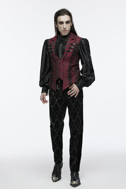 Red Sleeveless Jacquard Buckle Zip Men's Gothic Waistcoat