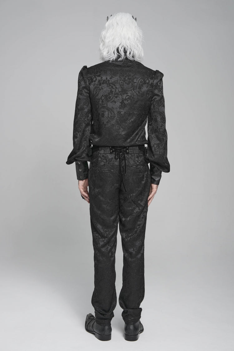 Black Stand Collar Long Lantern Sleeves Floral Print Embroidery Men's Gothic Blouse