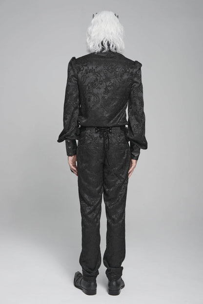 Black Stand Collar Long Lantern Sleeves Floral Print Embroidery Men's Gothic Blouse