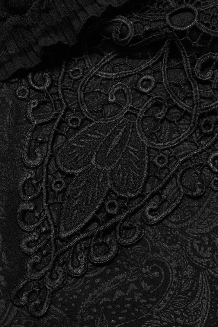 Black Stand Collar Ruffle Floral Embroidery Mens Gothic Blouse