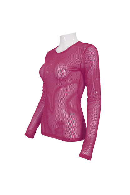 Red Elasticity High Neck Long Sleeve Mesh Women's Gothic T-Shirt