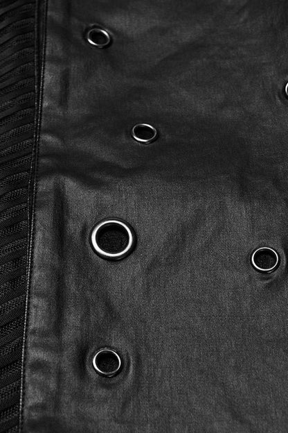 Black Stand Collar Long Sleeves Stitching Zipper Eyelet Men's Punk Jacket