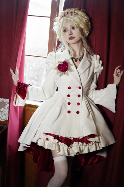 White Double-breasted Short Front and Long Back Irregular Gothic Lolita Coat