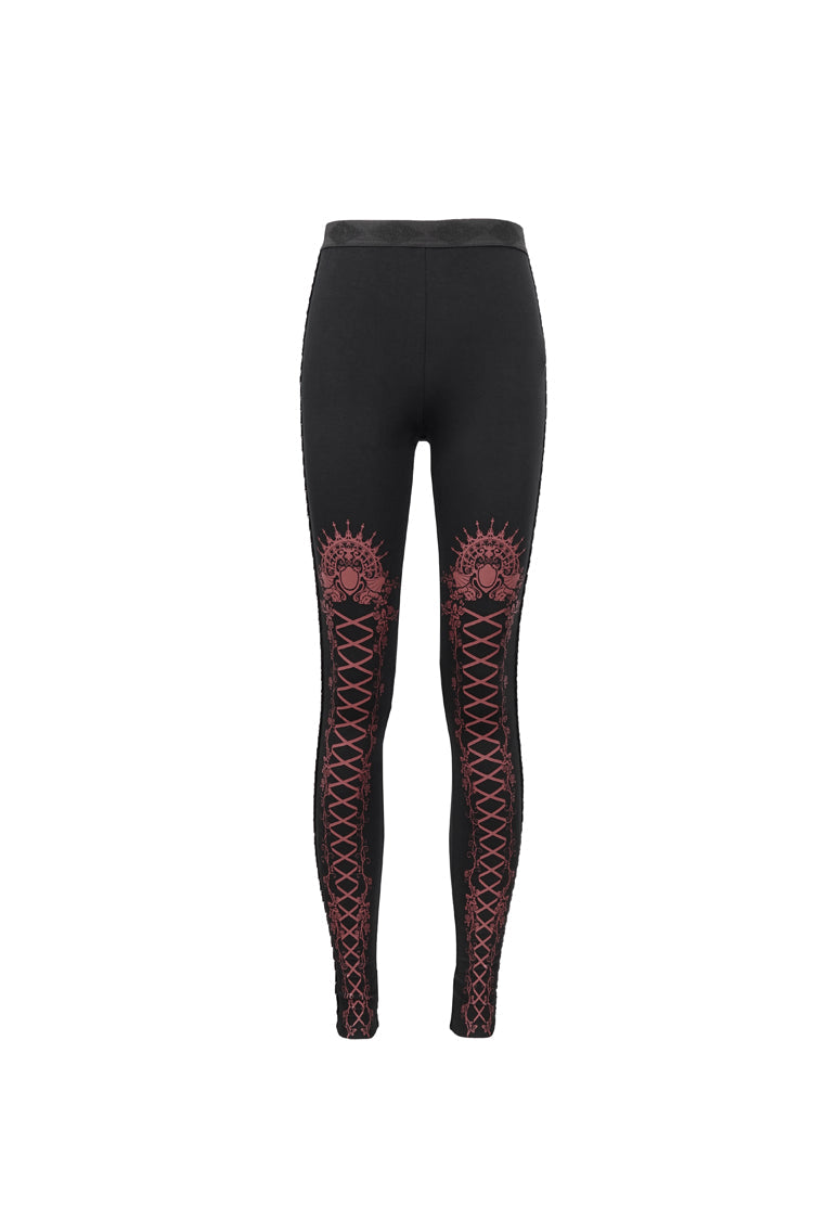 Black/Red Printed Decoration Tie Rope Elasticity Women's Gothic Leggings