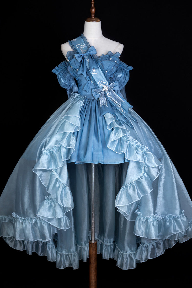 Blue [Mermaid Princess] Ruffle Hanayome Bowknot Sweet Elegant Lolita Jsk Dress Set