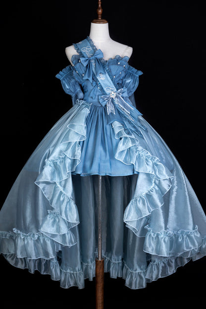 Blue [Mermaid Princess] Ruffle Hanayome Bowknot Sweet Elegant Lolita Jsk Dress Set