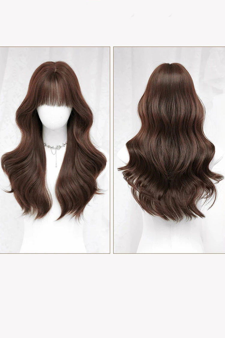Dark Red Bean Paste Fluffy Natural Long Wavy Curls Sweet Daily Lolita Long Wig