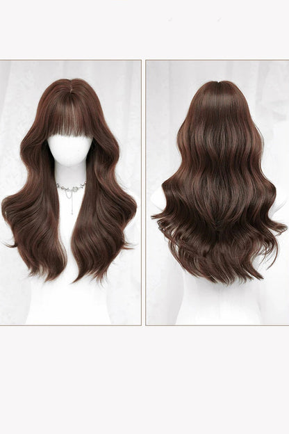 Dark Red Bean Paste Fluffy Natural Long Wavy Curls Sweet Daily Lolita Long Wig