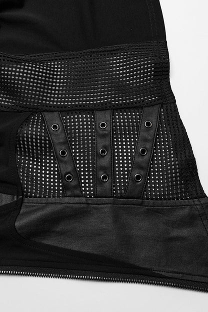 Black Sleeveless Hollow Stretch Knitted Stitching Womens Bat Wings Steampunk Vest
