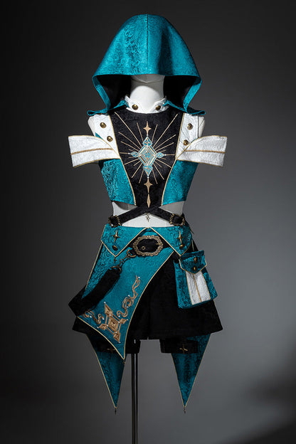 Blue/Green [Traveler’s Outfit] Print Embroidery Hooded Ouji Fashion Sweet Handsome Lolita Set