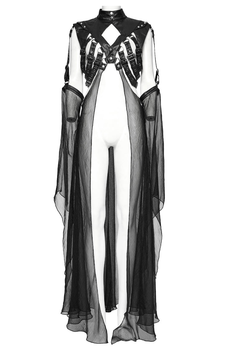 Black Stand Collar Sheer Women's Punk Removable Cape