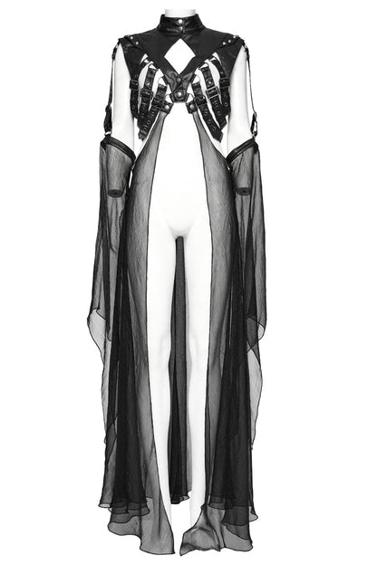 Black Stand Collar Sheer Women's Punk Removable Cape