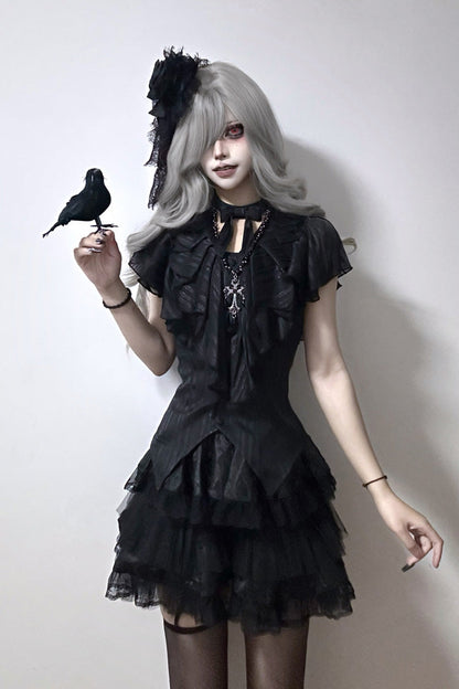 Black Ruffled Bow Gothic Japanese Lolita Blouse