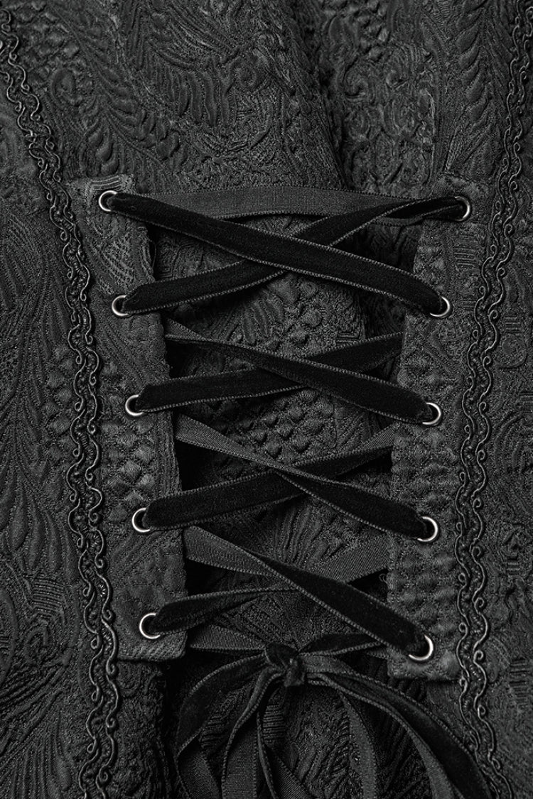 Black Sleeveless Jacquard Buckled Swallow-tailed Women's Gothic Vest