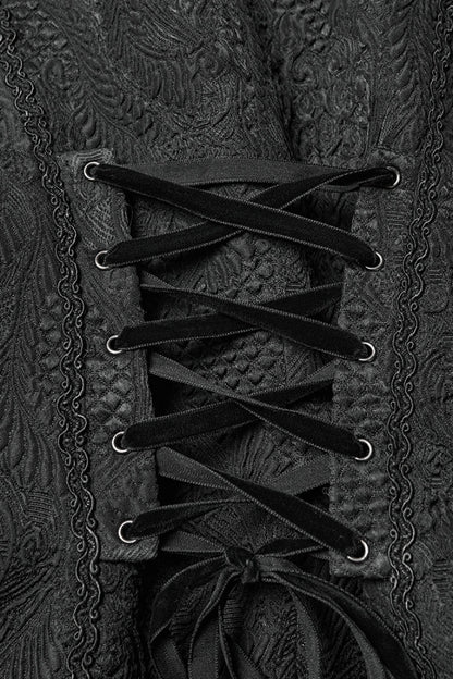 Black Sleeveless Jacquard Buckled Swallow-tailed Women's Gothic Vest