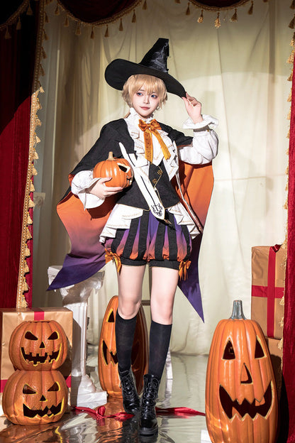 Black/Brown [Little Devil] Stand Collar Long Sleeves Gradient Print Ruffle Bowknot Gothic Prince Ouji Lolita Set
