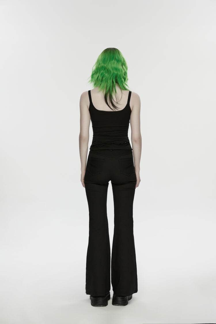 Black Spliced Slim Eyelet Women's Punk Pants