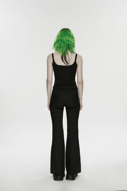 Black Spliced Slim Eyelet Women's Punk Pants