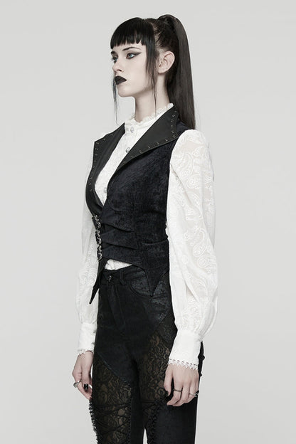 Black V Collar Sleeveless Lace-Up Buckled Eyelet Women's Gothic Vest