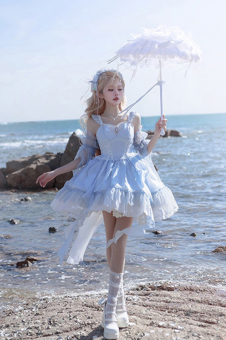 Blue The Moon Goddess's Song Multi-layer Ruffle Lace-Up Sweet Elegant Lolita Jsk Dress