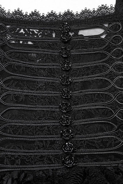 Black Square Collar Short Puff Sleeves Multi-Layered Women's Gothic Lolita High/Low Prom Dress