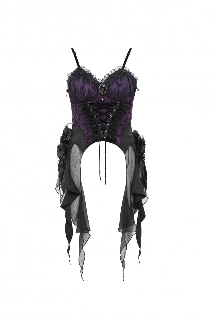Purple Lace Lace-Up Women's Gothic Overbust Corset