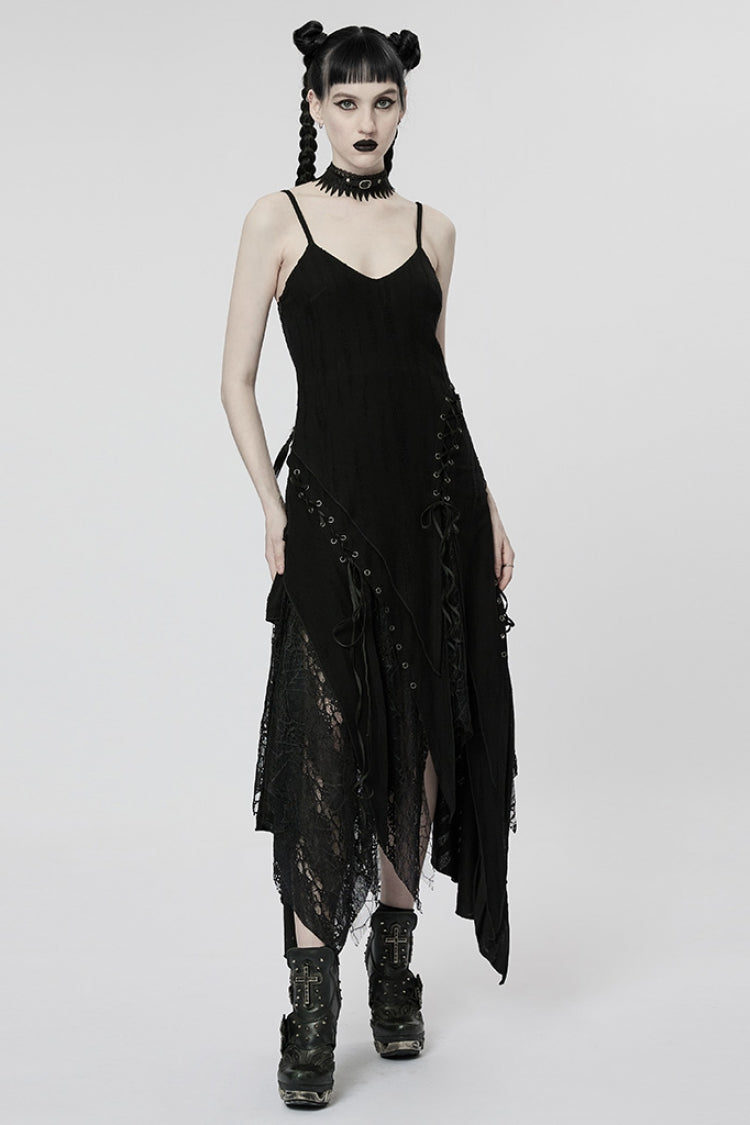 Black Stitching Irregular Mesh Women's Punk Dress