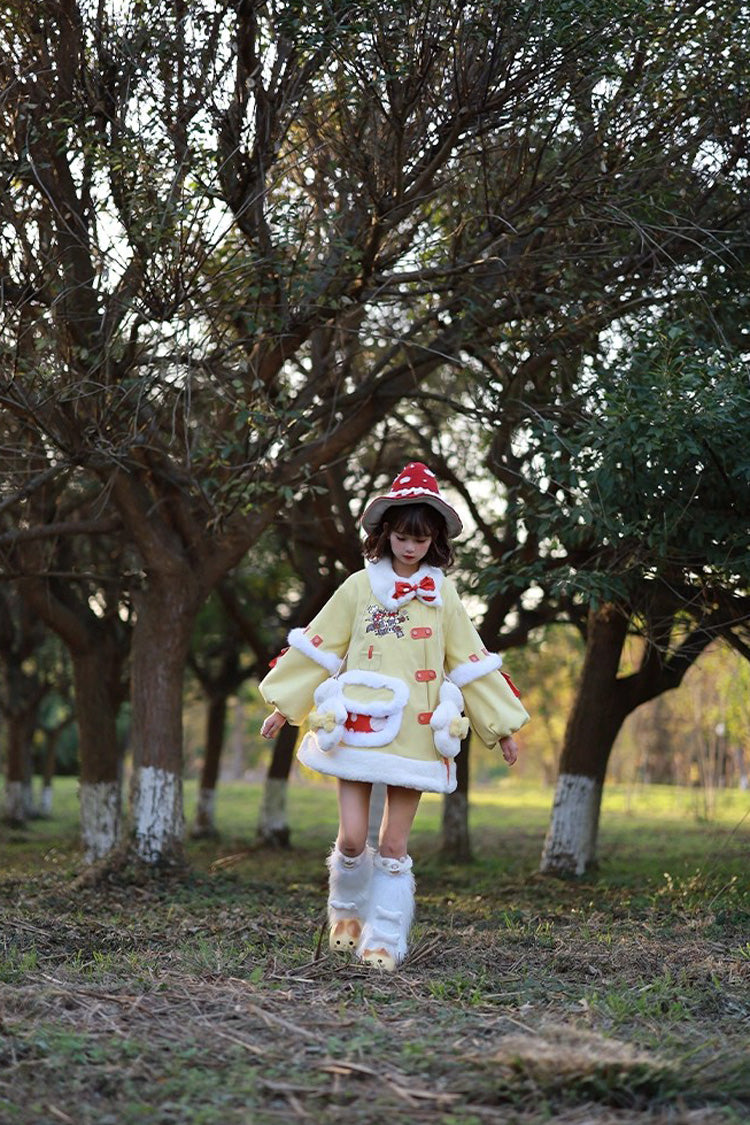 Yellow [Mushroom House] Long Sleeves Embroidery Bowknot Sweet Lolita Coat