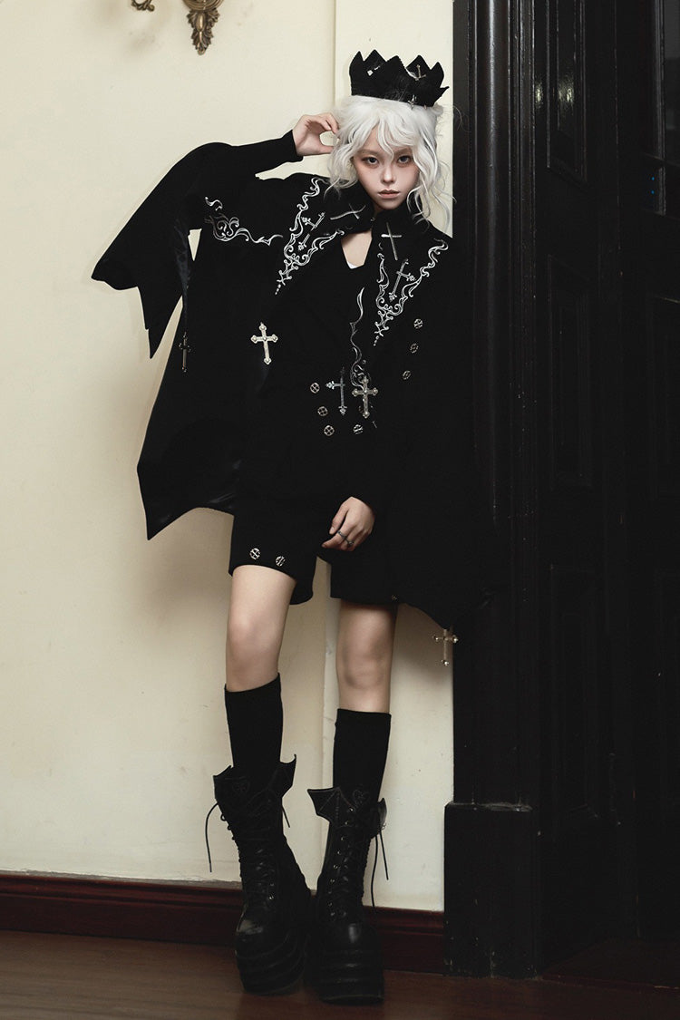 Black [The Eternal Night Descends] Embroidered Ouji Gothic Lolita Cloak Shorts Set