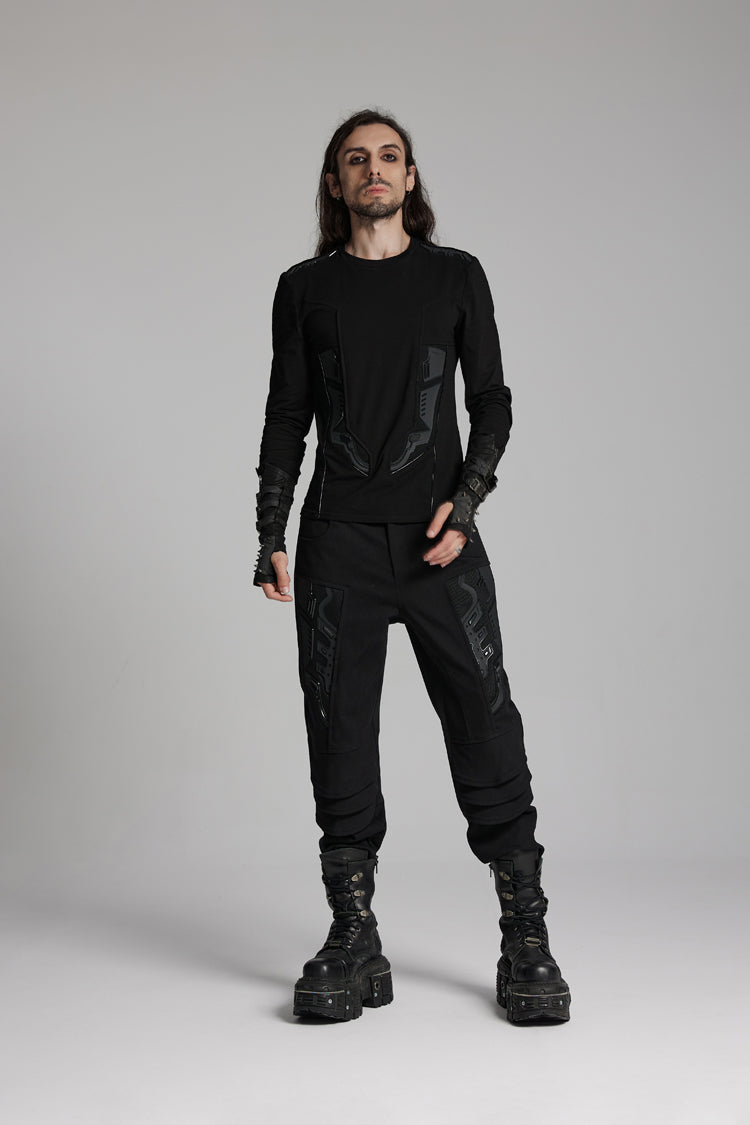 Black Round Collar Long Sleeves 3D Amor Patch Print Men's Punk T-Shirt