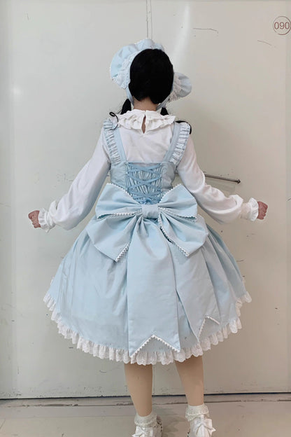 [Grisha] Sleeveless Triple-Layered Ruffle Cardigan Bowknot Lace Sweet Plus Size Lolita Jsk Dress 3 Colors