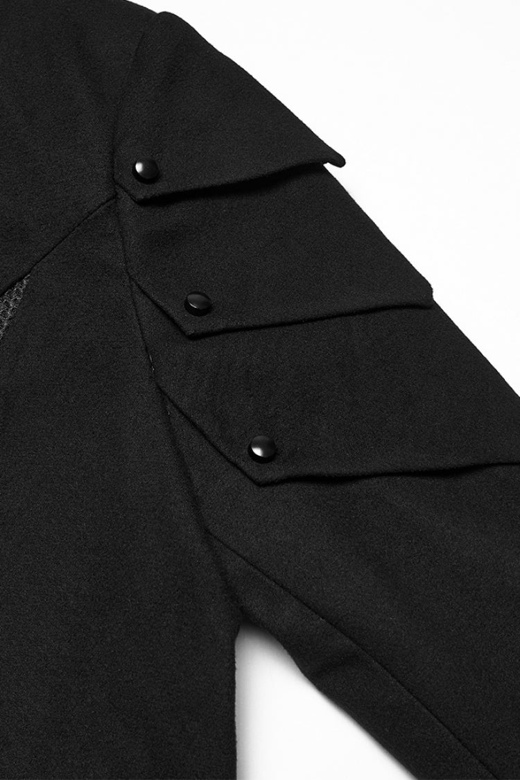 Black Stand Collar Long Sleeves Hooded Zipper Men's Punk Jacket