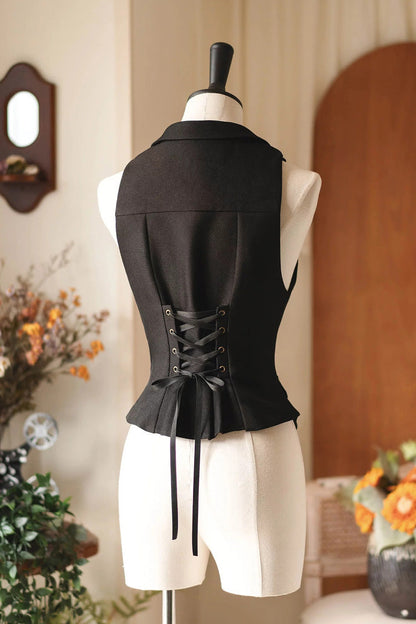 Black V Collar Sleeveless Classic Vintage Ouji Lolita Vest
