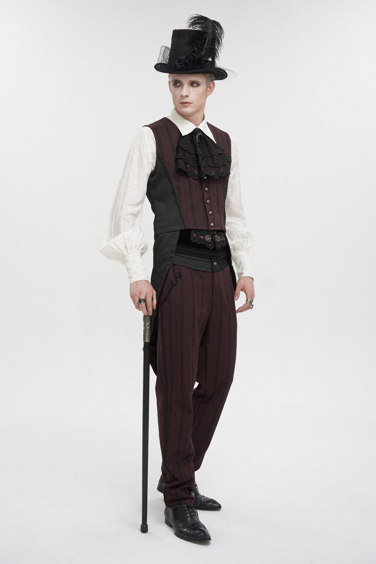 Red Retro Micro-Elastic Thick Stripe Stitching Three-Dimensional Texture Detachable Men's Punk Swallowtail Vest