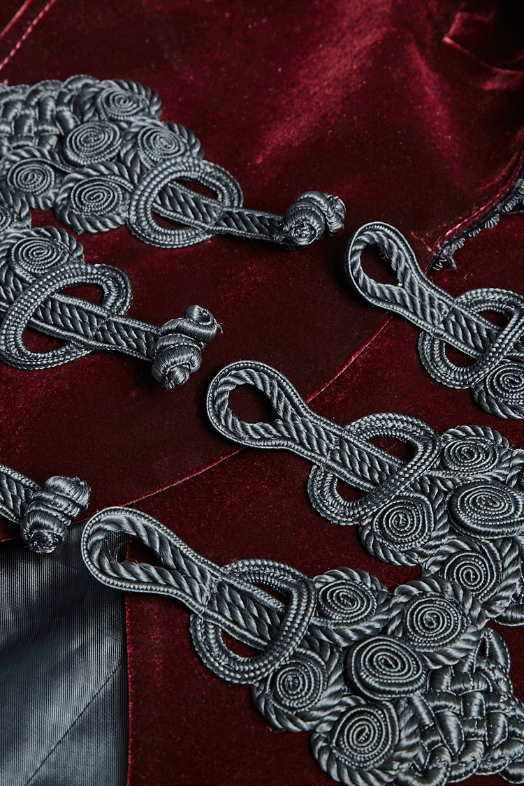 Red Embroidery Swallowtail Hem Mens Gothic Victorian Coat