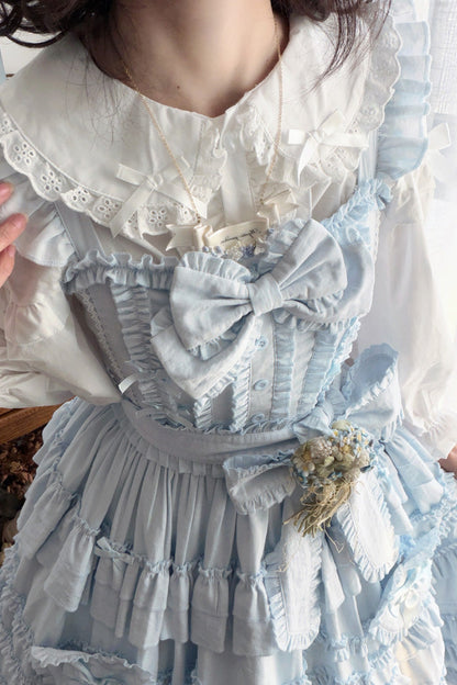 Blue [Heart In Love] Multi-Layered Ruffled Bow Sweet Lolita Jsk Dress