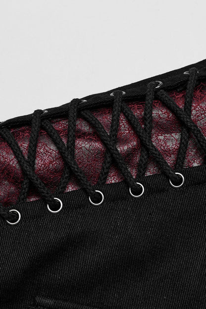 Black/Red Stand Collar Stitching Slim Men's Punk Vest