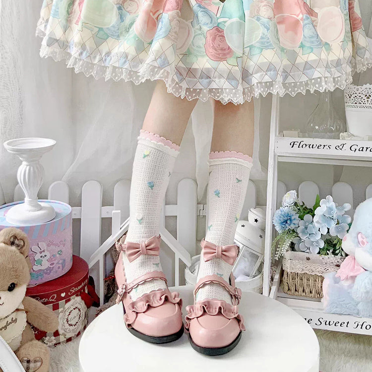 Sweet Ruffle Bowknot Japanese Lolita Shoes 15 Colors