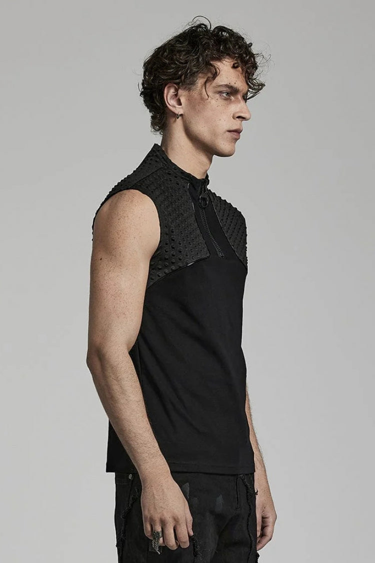 Black Sleeveless Stitching Zipper Mens Steampunk Vest