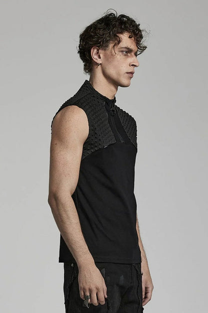 Black Sleeveless Stitching Zipper Mens Steampunk Vest