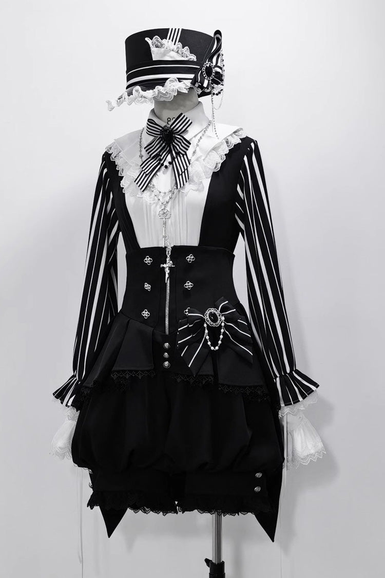 Black Wonderful Trick Stripe Print Lace Ouji Fashion Elegant Lolita Shorts