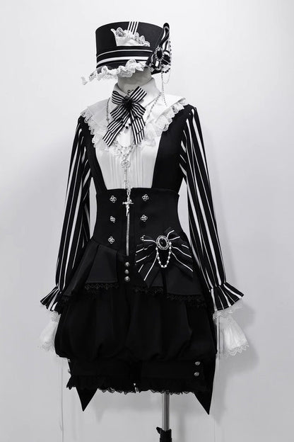 Black Wonderful Trick Stripe Print Lace Ouji Fashion Elegant Lolita Shorts